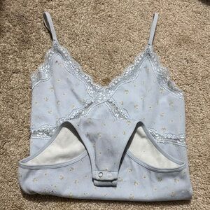 Delicate Blue Lace Camisole with Floral Details